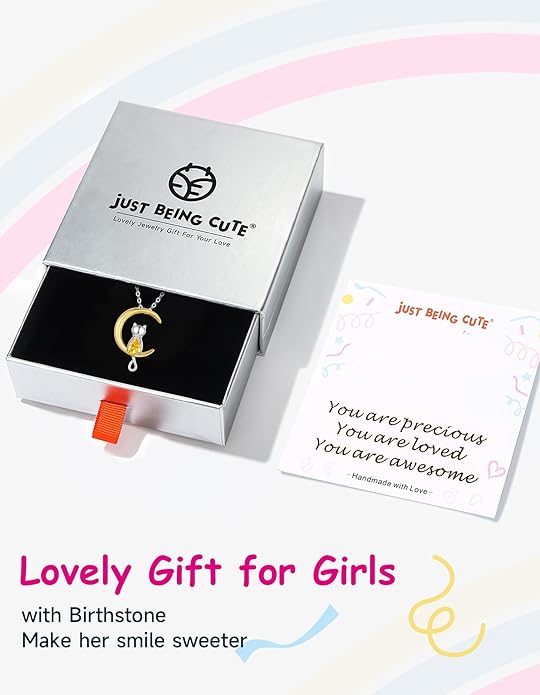 Birthstone Necklace for Women Girls, Cat Necklaces 925 Sterling Silver Teardrop Pendant 18K Gold-Plated Birthstone Jewelry Gifts for Birthday Easter