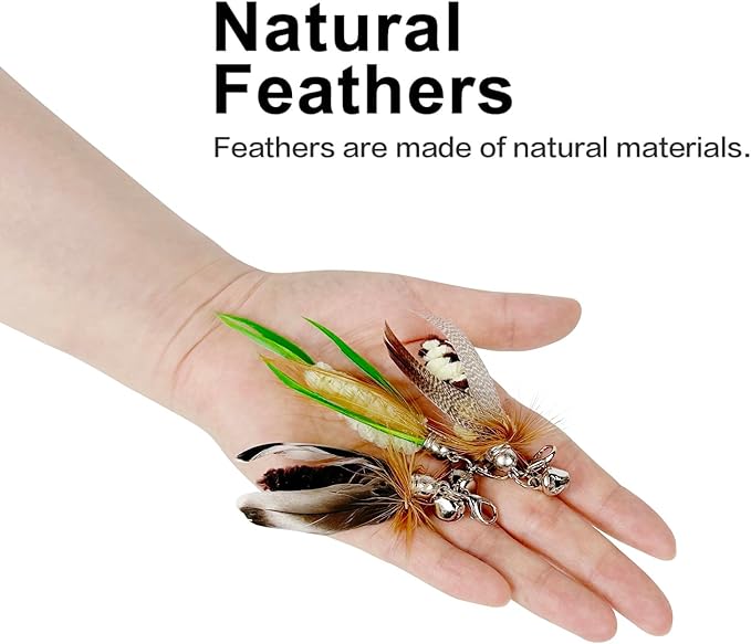 Cat Feather Wand Toys,Retractable Wand Toy with 3 Mini Insect Refills, Transparent Carbon Wire,Interactive Cat Toy Kitten Toy for Indoor Cats to Play Chase Exercis