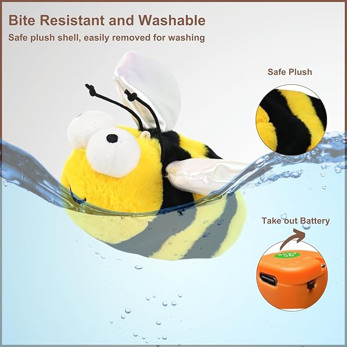 Interactive Flapping Bird Cat Toys, Rechargeable, Touch Activated, Catnip, Chirping Bird Toys for Indoor Cats and Kittens (Bee)