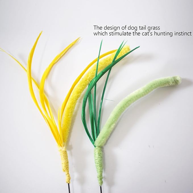 IUHKBH Cat Wands, 2 PCS Steel Wire Cat Feather Toys Long Pole Cat Teaser Wand with Bell Interactive Cat Toy for Cats and Kitties