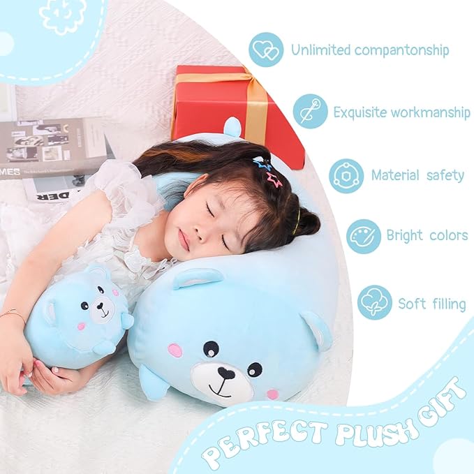 AIXINI 23.6 inch Cute Bear Plush Stuffed Animal Cylindrical Body Pillow,Super Soft Cartoon Hugging Toy Gifts