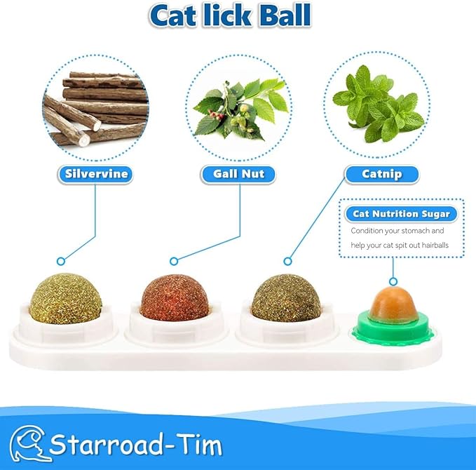 Catnip Balls Catnip Toy for Cats Rotatable Edible Balls Natural Healthy Self-Adhesive Catnip Edible Balls (White)