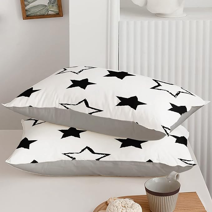 Axolotl Kids Queen Bedding Comforter Set,3Pcs Super Cute Soft Black and White Stars Quilt Set Bed in A Bag with 1 Comforter 2 Pillowcases for Kids Boys Girls Teens Adults Room Decor All Season