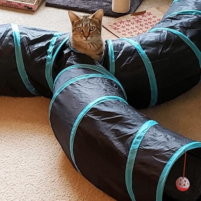 Cat Tunnels, Pet Ferret Rabbit Bunny Tunnels Tubes Subway Habitats, S-Style, DIY Cat Peekaboo Maze House Tent Bed, Kitten Interactive Toy (S Type: 3 Way Tubes)