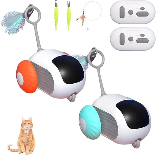 Turbo Tail 3.0, Teazys Cat Toy Turbo Tail, Smart Remote Control Electric Interactive Cats Toy, Type-C Rechargeable Turbo Tail Mouse Cat Toy with Feathers (2pc(Blue+Orange))