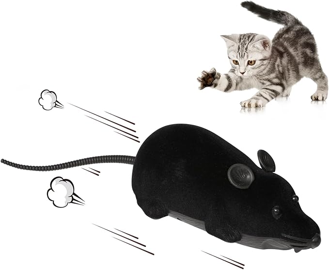 Auto Moving Mouse Cat Toy, Interactive Cat Toys Wireless Electronic Fake Mouse Rat Pet Toy Running Wheel Plush Rat Chasing Prank Toy for Cats Dogs Kids Novelty Gift By Greatstar (Black, No Controller)