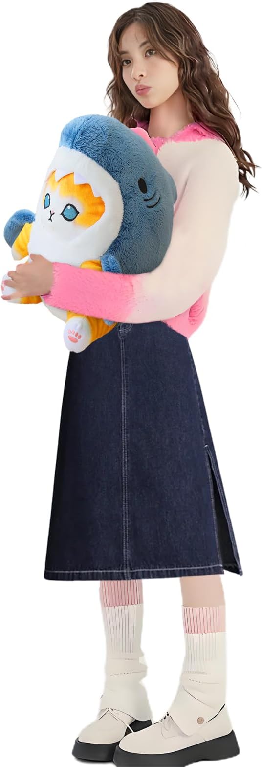 Kawaii Shark Cat Plush Toy Stuffed Animal Doll, Cute Soft Pillow Stress Release Hugs Toys Christmas Halloween Birthday Gifts for Kids Boys Girl Best Gift (Blue - Yellow,15 inch)