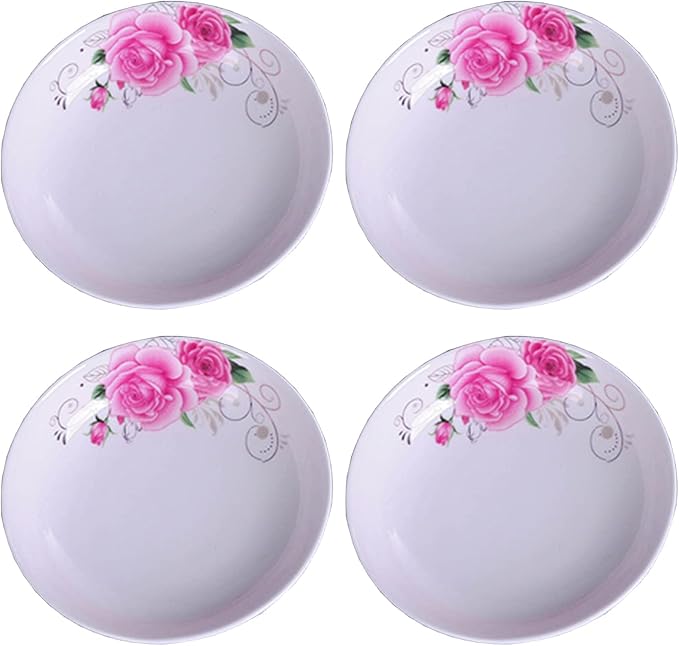 4-Pack Flower Pattern Ceramic Saucer Dishes, 4-Inch Side Dishes for Sushi, Snack, and Seasoning