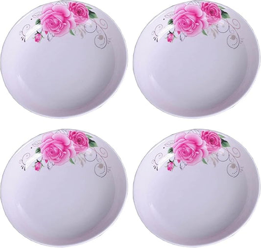 4-Pack Flower Pattern Ceramic Saucer Dishes, 4-Inch Side Dishes for Sushi, Snack, and Seasoning