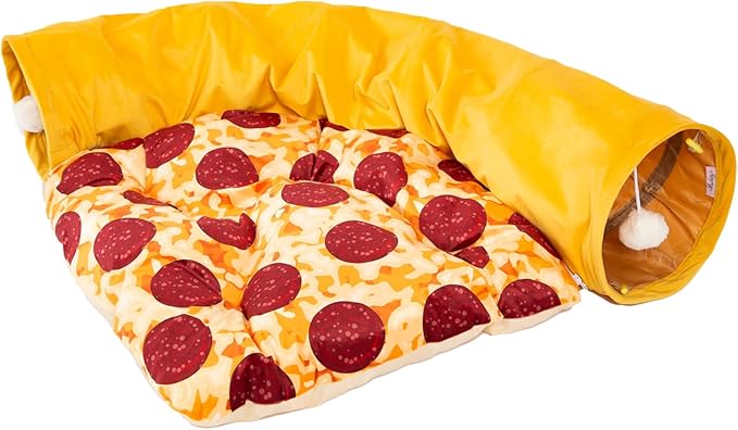 LUCKITTY Cat Tunnel Bed - Peek-a-Boo Pizza Shape Design for Cozy and Playful Animals - 9.8 -Inch Diameter Yellow
