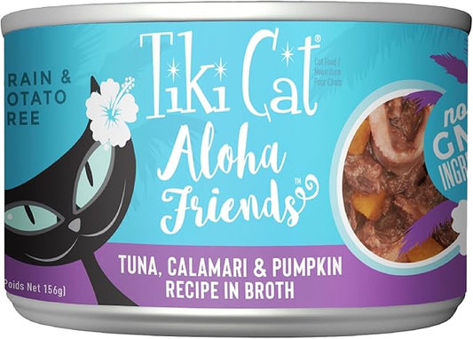 Tiki Cat Aloha Friends, Tuna, Calamari & Pumpkin, Grain-Free & High Moisture, Wet Cat Food for All Life Stages 5.5 oz. Cans (Pack of 8)
