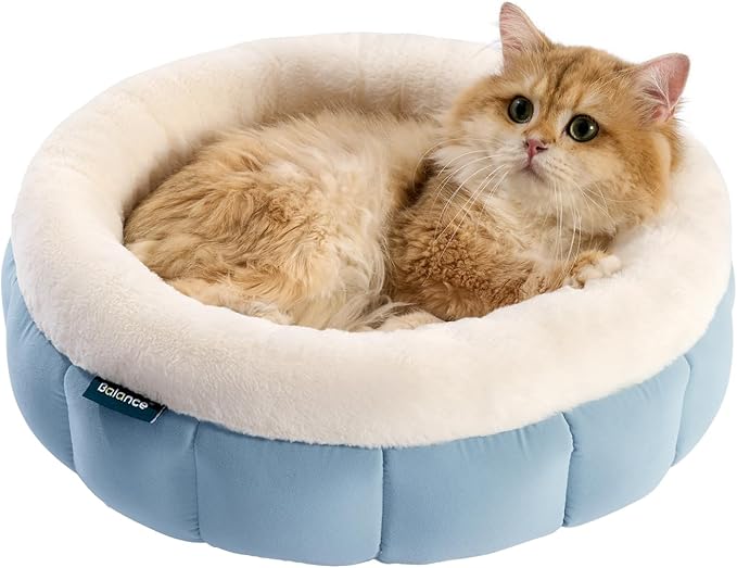 BALANCE Round Cat Beds for Indoor Cats - Donut Dog Beds for Small Dogs, Washable Pet Bed for Puppy and Kitten with Anti-Slip Bottom