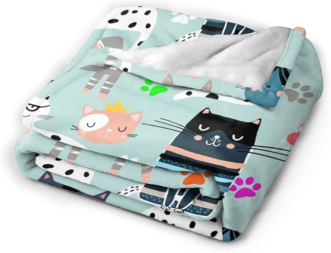 Cat Blanket Gifts for Women Girls Soft Flannel Cat Lovers Throw Blanket for Kids Adults 60"X 50"