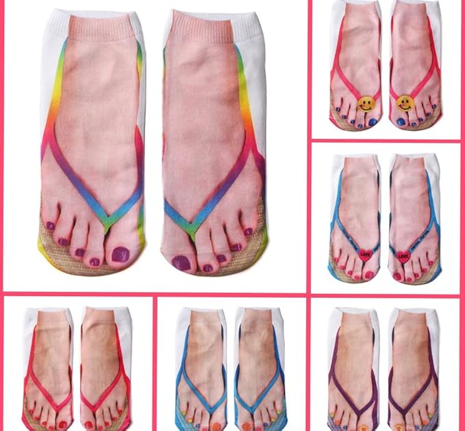 3D Manicure Print Socks Funny Flip Flop Socks 3D Pattern Socks Sandal Socks Low Cut Ankle Silly Socks- A Gag Gift