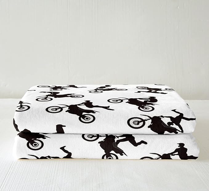 Motocross Rider Fleece Throw Blanket for Bed Sofa Couch Kids Extreme Sports Motorcycle Fuzzy Blanket Dirt Bike Motorbike Sherpa Blanket Boy Room Decor Plush Blanket 40“x50
