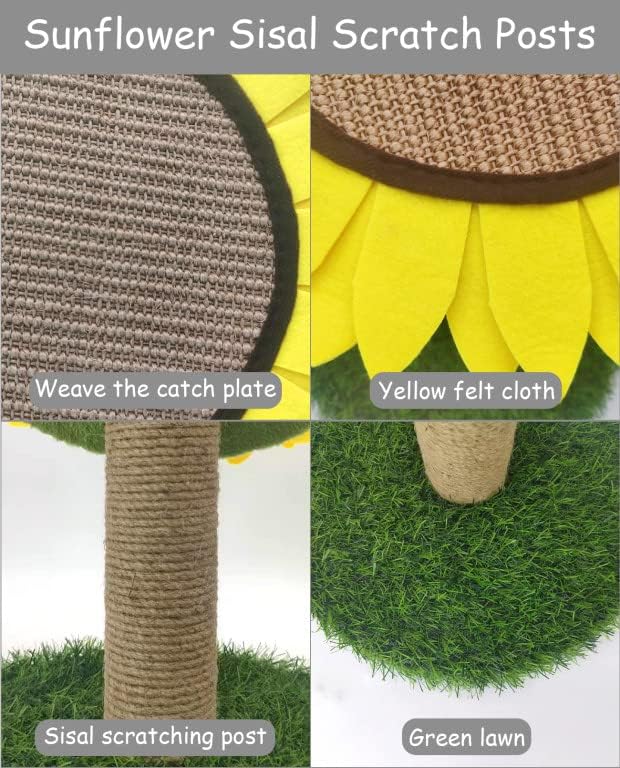 BNOSDM Sunflower Cat Scratching Post for Indoor Kitty Sisal Scratcher Posts Cat Tree Interactive Activity Tree Tower Furniture Cute Scratch Board for Small Cats and Kittens