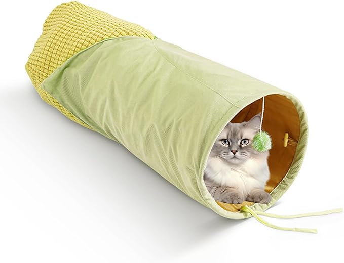 Cat Tunnel for Indoor Cat, Plush Cover Corn-Shaped Cat Tunnel Bed with Plush Cover, Length 33.5 Inch and Diameter 10.6 Inch, Suit for Kittens, Rabbits, Ferrets and Puppy