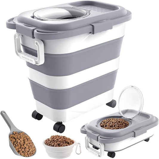 25-28lbs Dog Food Storage Container, Collapsible Dog Food Container, Wheels, Handle, Airtight Pet Food Storage Container, Scoop, Dog Bowl For Dog Cat Bird Food