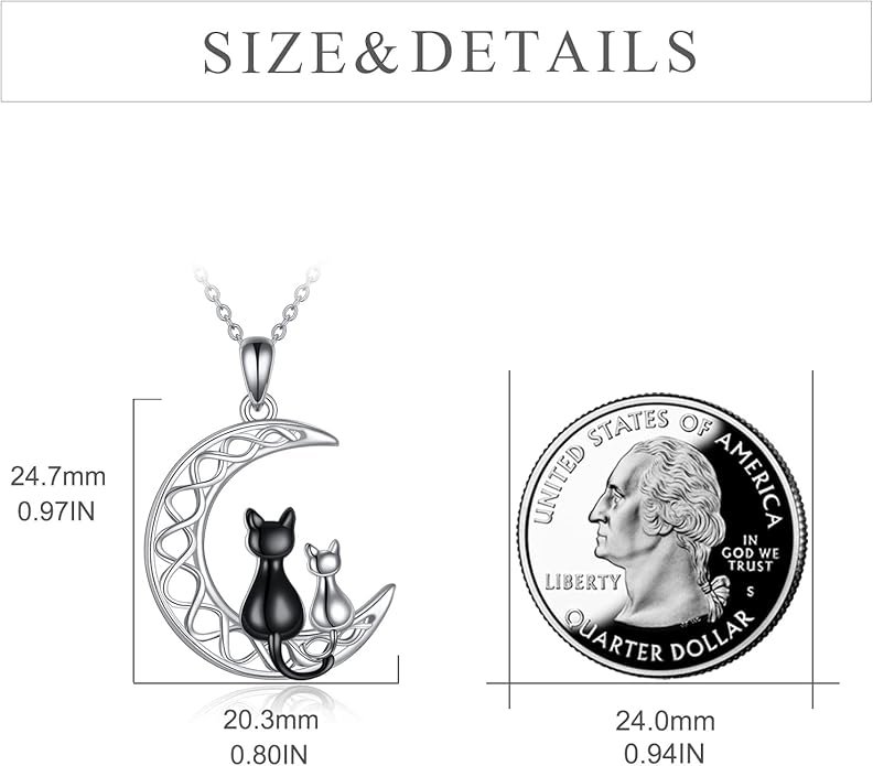 Black Cat Necklace for Women Sterling Silver Celtic Moon Cat Jewelry Gifts