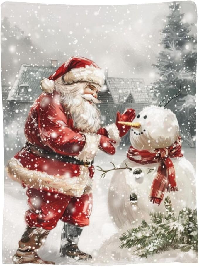 Snowman Blanket for Women Santa Claus Throw Blanket Snowman Decor Merch Cozy Fuzzy Warm Soft Plush Flannel Fleece Lightweight Bedding for Men Boys Kids Girls Couch Bed Sofa 50"X40"