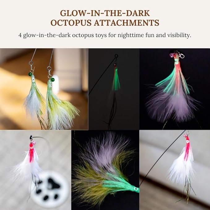 Multisurface Round Base Cat Wand Toy Glow in the Dark Octopus Attachments Cat Toy Feather Wand Suction Cup Feather Cat Toy Cat Toy Interactive Toys Cat Toys Cat Wand Toys for Cats Indoor Kitten Toy