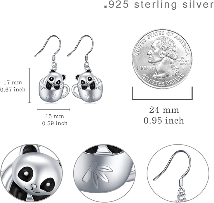 Black Cat Earrings 925 Sterling Silver Mushroom Cat/Black Cat/Panda/Sloth/Capybara/Boston Terrier/Shih Tzu Dangle Earrings Cute Animal Drop Earrings Jewelry Gifts for Women