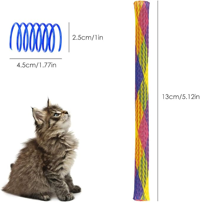 maxin 30 Pcs Cat Spring Toys Set, Plastic Colorful Cat Springs Tube and Cat Spiral Spring Pet Toys for Swatting, Biting, Hunting Kitten Interactive Toys
