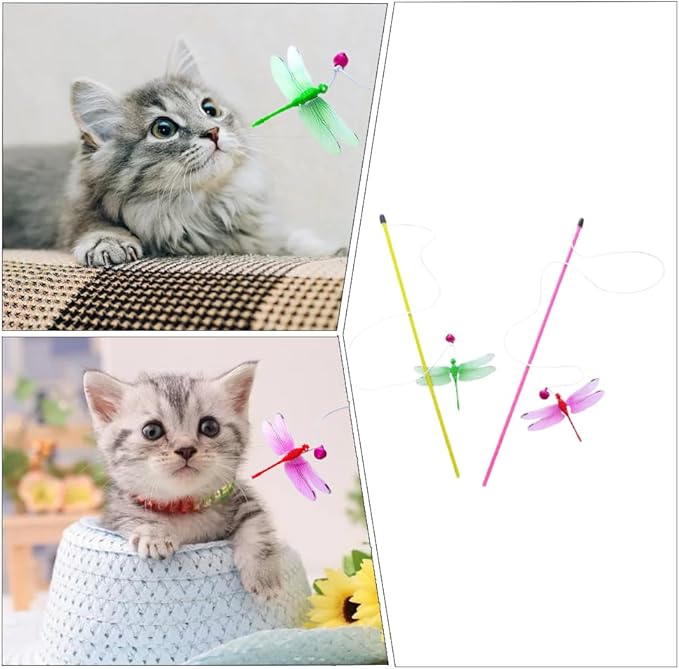 Cat Wand Toys,Interactive Cat Toys for Indoor Cats Adult Kitten,Funny Cat Sticks Pet Interactive Cat Toys with Dragonfly Bell Toys for Kitten Playing(2 Pc)