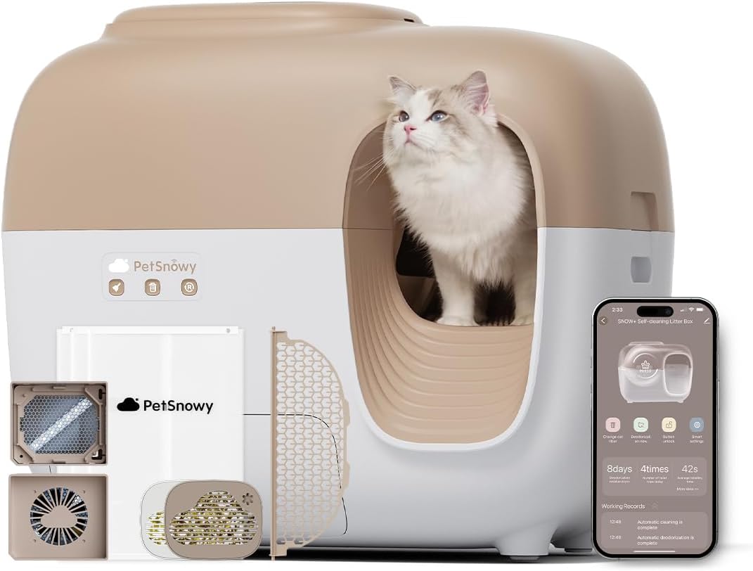 (2025 Premium Version with Mini Mesh) Snow+ Self Cleaning Automatic Litter Box with Zero Odor TiO2 System Automatic Cat Litter Box Self Cleaning for 3.3-20 lbs