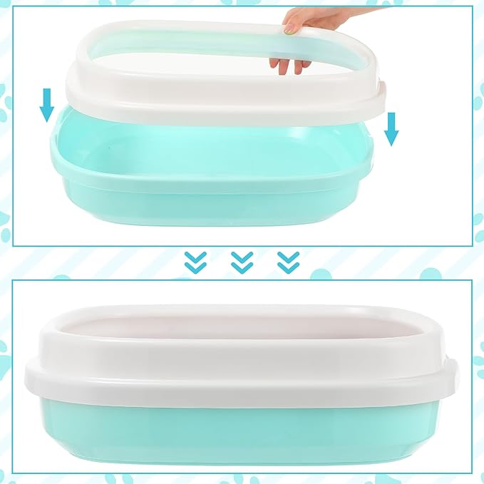 5 Pcs Small Cat Kitten Starter Kit Include Cat Litter Box with Shovel Cat Paw Litter Mat Scratch Pad Automatic Cat Bowls Turntable Cat Toys Balls Cat Essentials Kits for Cats Life(Blue)