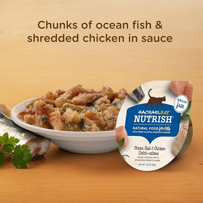 Rachael Ray Nutrish Natural Wet Cat Food, Ocean Fish & Chicken Catch-iatore Recipe, 2.8 Ounce Cup (Pack of 24), Grain Free
