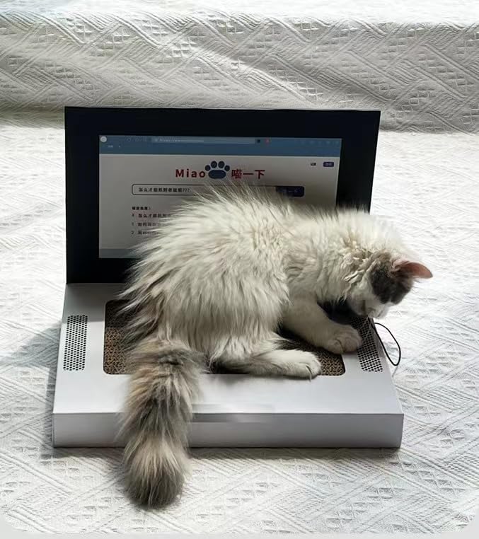 Cardboard Cat Scratcher,Laptop Scratcher Cat Toy with Interactive Mouse Cat Teaser,Laptop Cat Toy,Foldable Corrugated Cardboard Cat Scratching Board