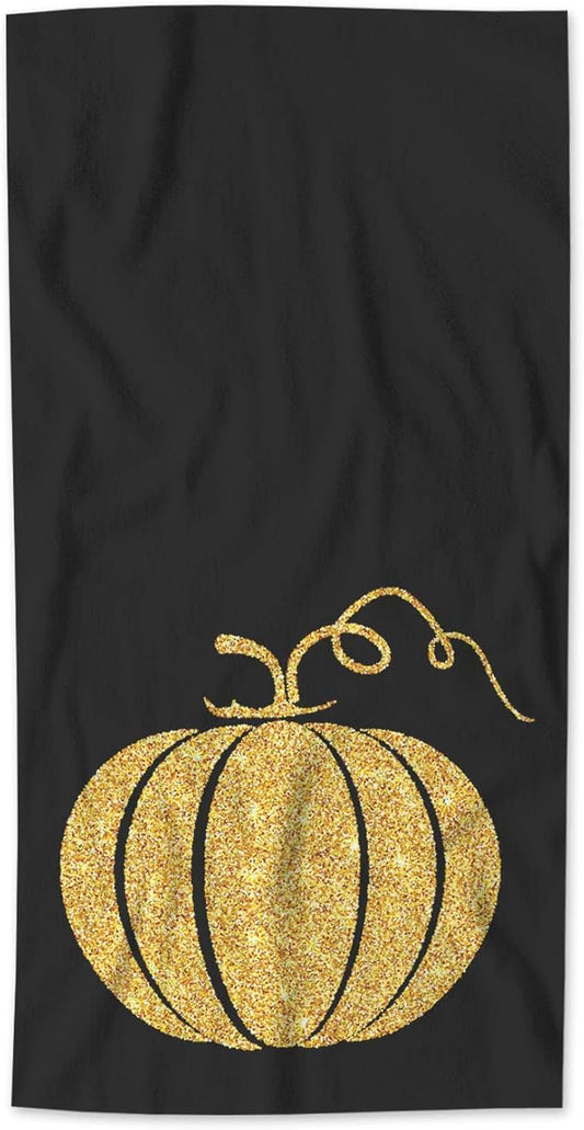 AOYEGO Gold Glitter Pumpkin Bath Towel Thanksgiving Day Halloween Autumn Festival Beach Bath Towels Soft Microfiber Yoga/Golf/Swim/Hair/Face Towels 15x30 Inch