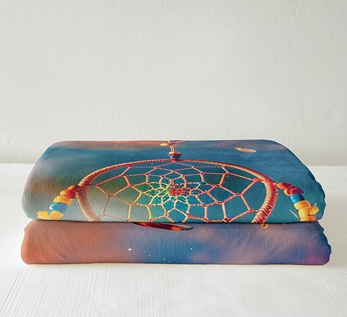 Dreamcatcher Plush Blanket Boho Dream Catcher Decor Fleece Throw Blanket for Sofa Couch Bed Bohemian Style Sherpa Blanket Gradient Room Decor Chic Luxury Feather Fuzzy Blanket Queen 90x90 Inch