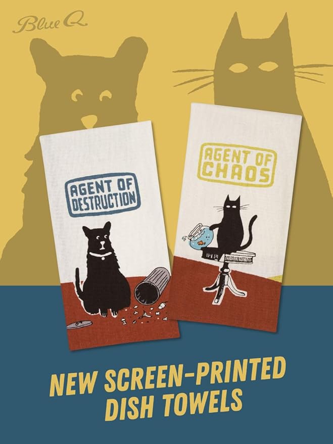 Blue Q Funny Dish Towel, The Cat - Agent of Chaos. 100% Cotton, Screen-Printed in Rich Vibrant Colors, 28" x 21"