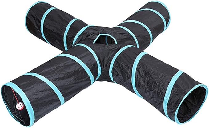 Cat Tunnels Crinkle Play Toys Collapsible Tube with Ball Maze Cat House Pet Interactive for Cat Puppy Kitten Rabbit 4-Way Tunnel