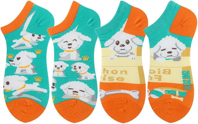 2 Pairs Funny Cartoon Animal Print Cotton Ankle Socks for Women Teens