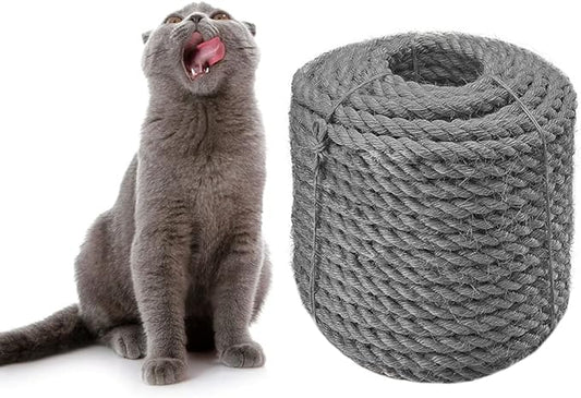 Sisal Rope 6mm for Cat Scratcher Repair and Replace Cat Scratching Post, DIY Scratching Furniture - Cat Tree, Scratch Carpet & Mat, Cat Kicker Toys, Gray 164ft/50m