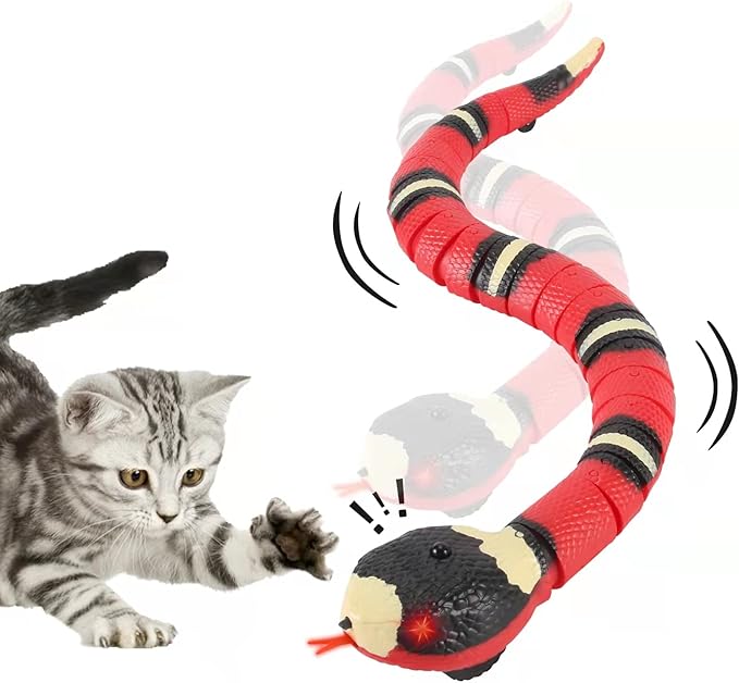 Cat Toys Snake Interactive,Kitten Toys,Realistic Smart Sensing Snake Toy,USB Rechargeable,Automatically Sense Obstacles and Escape,Electric Tricky Snake Cat Toys for Indoor Cats Dogs(Pink snake)