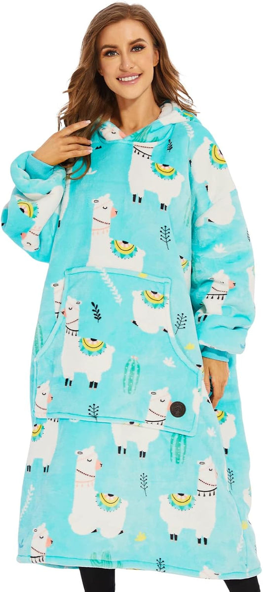 THREE POODLE Wearable Blanket Hoodie, Oversized Sherpa Sweatshirt Blanket for Adults Women Men, Warm Cozy Hooded Blanket, Gifts for Mom Girlfriend