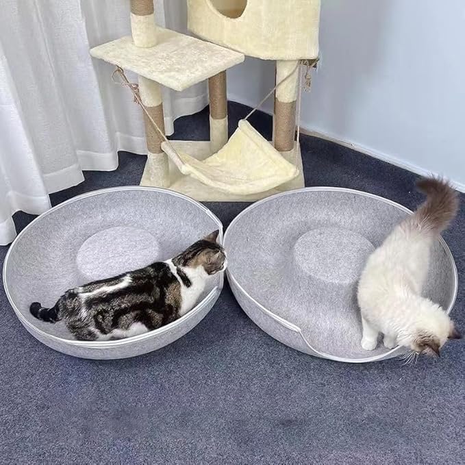Cat Tunnel Bed, Cat Bed Donut, Cat Toy Hideout Indoor, Cat Condo, Cat Cave, Cats Toys Scratch Resistant Hideout, for All Seasons (light grey-2024, 24 * 24 * 11 inches)
