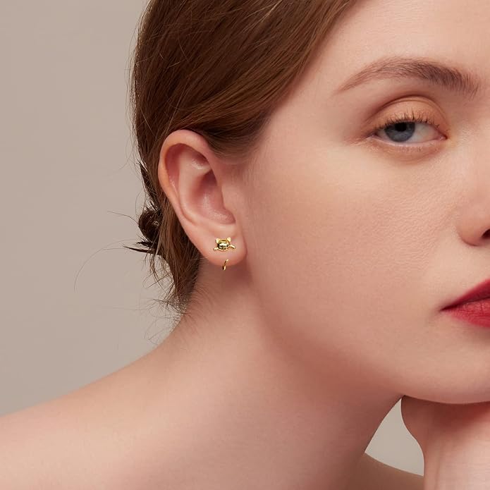 BISAER 925 Sterling Silver Half Huggie Hoop Earrings Cute Cat Dog Panda Animal Earrings for Women Jewelry Gifts