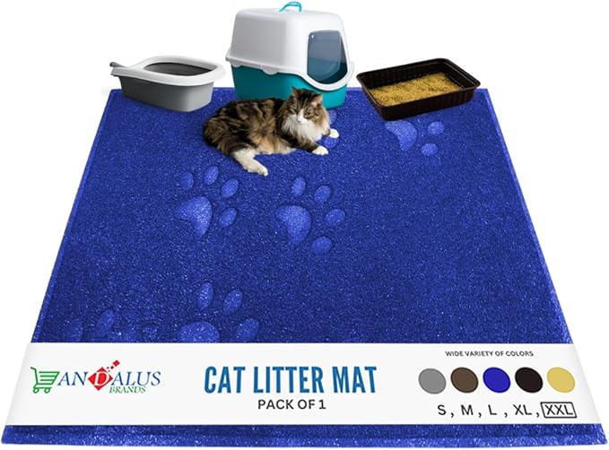 Andalus Jumbo Cat Litter Mat, Pack of 1 - Waterproof, Non-Slip & Easy to Clean Cat Litter Box Mat for Extra Efficient Pet Litter-Trapping, Blue (47” X 35”)