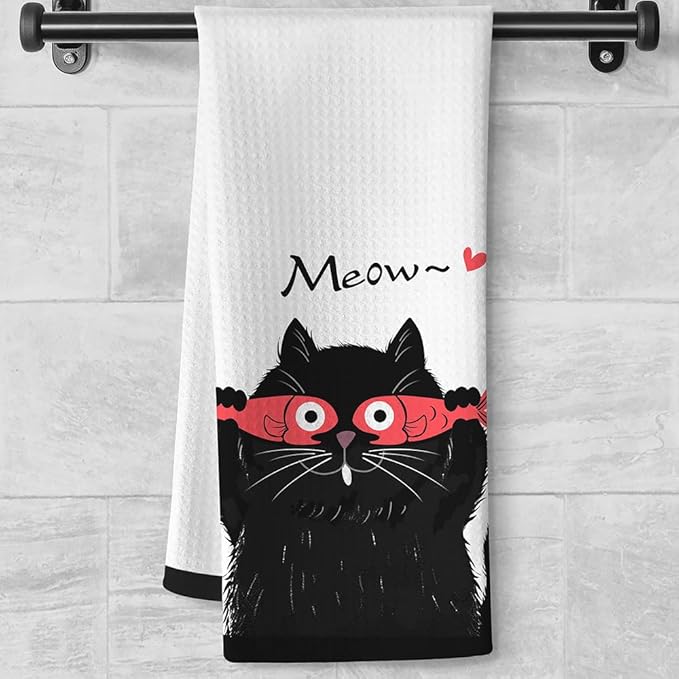 Fun Kitchen Towels,Cat Kitchen Towels,Cat Dish Towels,Cat Towels,Cat Hand Towel,Decorative Towels for Bathroom,Black Cat Gifts,Cat Kitchen Accessories,Black Cat Decor,Black Cat Gifts for Women