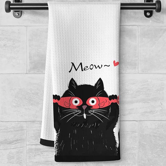 Fun Kitchen Towels,Cat Kitchen Towels,Cat Dish Towels,Cat Towels,Cat Hand Towel,Decorative Towels for Bathroom,Black Cat Gifts,Cat Kitchen Accessories,Black Cat Decor,Black Cat Gifts for Women