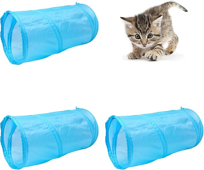 iCAGY Foldable Spiral Cat Tunnel - Indoor Toy for Small Cats, Kittens, and Rabbits - Tube for Interactive Play and Outdoor Fun - Pet Activity Toy Sky Blue 20" 3 Pcs