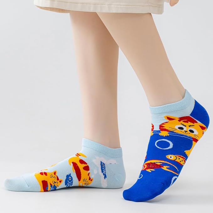 2 Pairs Funny Cartoon Animal Print Cotton Ankle Socks for Women Teens