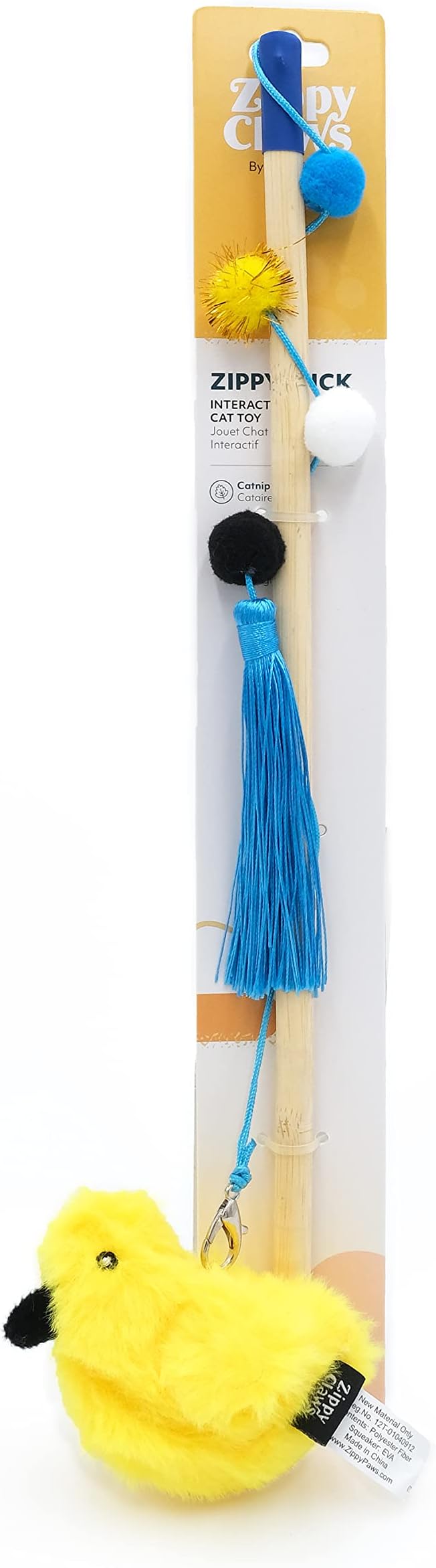 ZippyClaws Bird ZippyStick - Interactive Cat Toy Wand for Indoor Cats & Kittens, Cute Kitty Toys for Boredom, Fun Teaser Stick with Feathered Tassles & Plush Dangling Toy