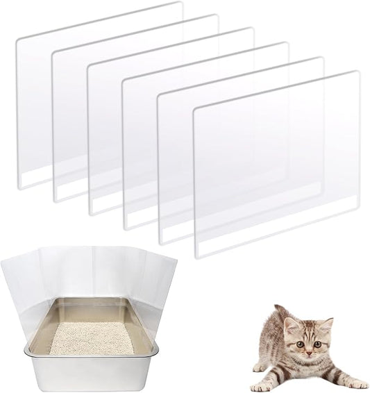 6Pcs Cat Litter Box Pee Shields,Transparent Easy Clean Litter Box Splash Guard for Open Top Litter Pan 14.5×11.5in- Litter Box Not Included