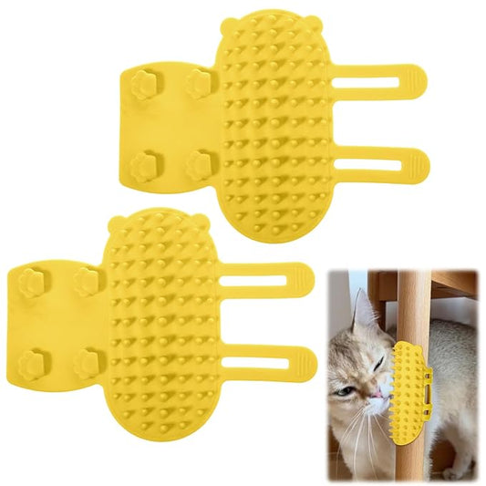 2PCS Cat Self Groomer Brush, Adjustable Cat Face Scratcher Silicone Cat Combs Cat Massager for Climbing Frames Table Legs Long and Short-Haired Kitten Cats(Yellow)